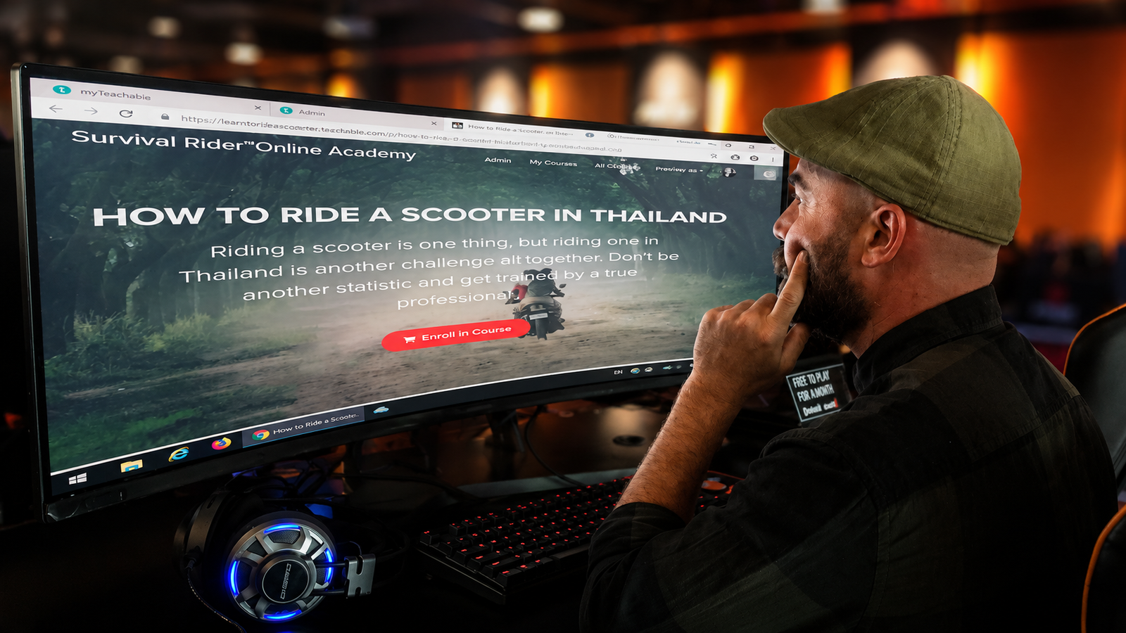 Daniel reviewing RIDESAFE THAILAND course material