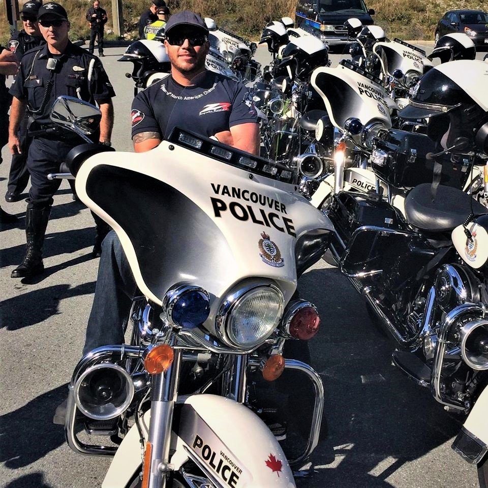 Daniel on a police motorcycle