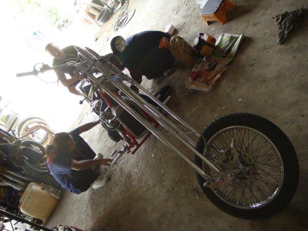 Daniel with his Thai chopper in the shop