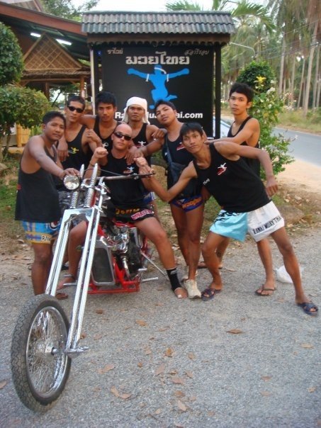 Daniel and his Thai chopper with the Rawai Muay Thai crew
